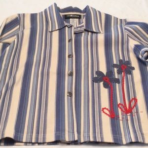 Sag Harbor Denim Striped Jacket w/ Appliqué Flowers